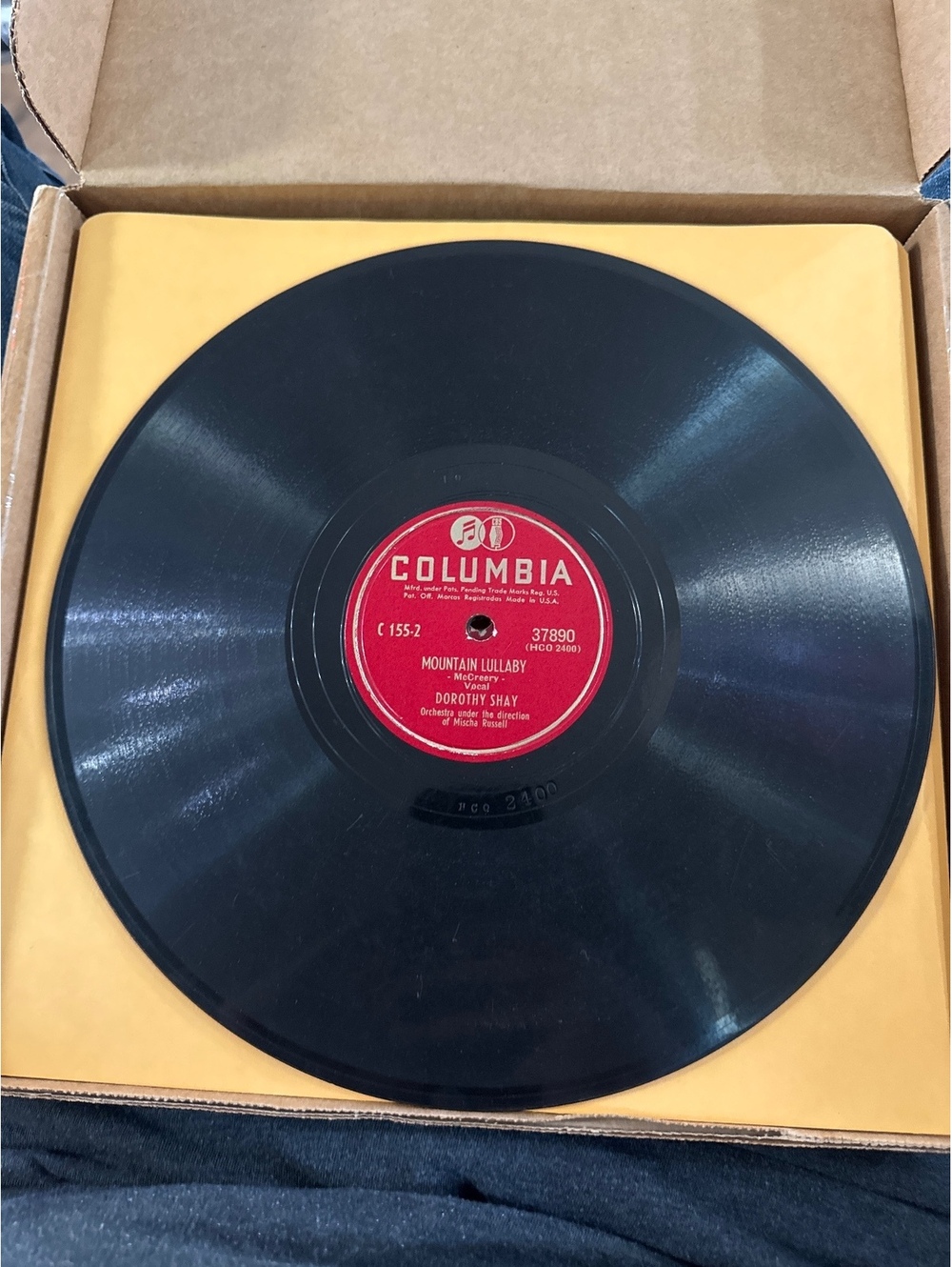 Vintage Columbia 78 RPM Vinyl Records by Dorothy Shay - Mountain Lullaby / Just